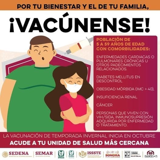 Invita Salud Sonora a vacunarse contra influenza y covid-19