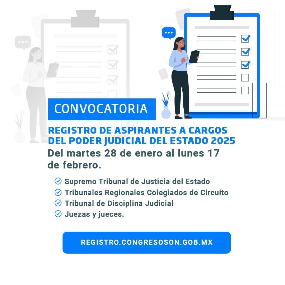 Continúa abierta la convocatoria para aspirantes al Poder Judicial del Estado de Sonora