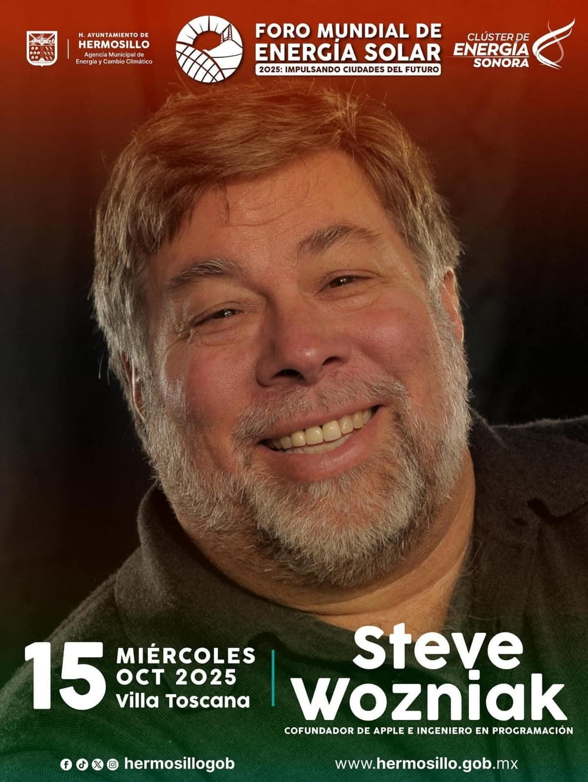 Todo listo para el Cuarto Foro Mundial de Energía Solar de Hermosillo con participación de Steve Wozniak, cofundador de Apple