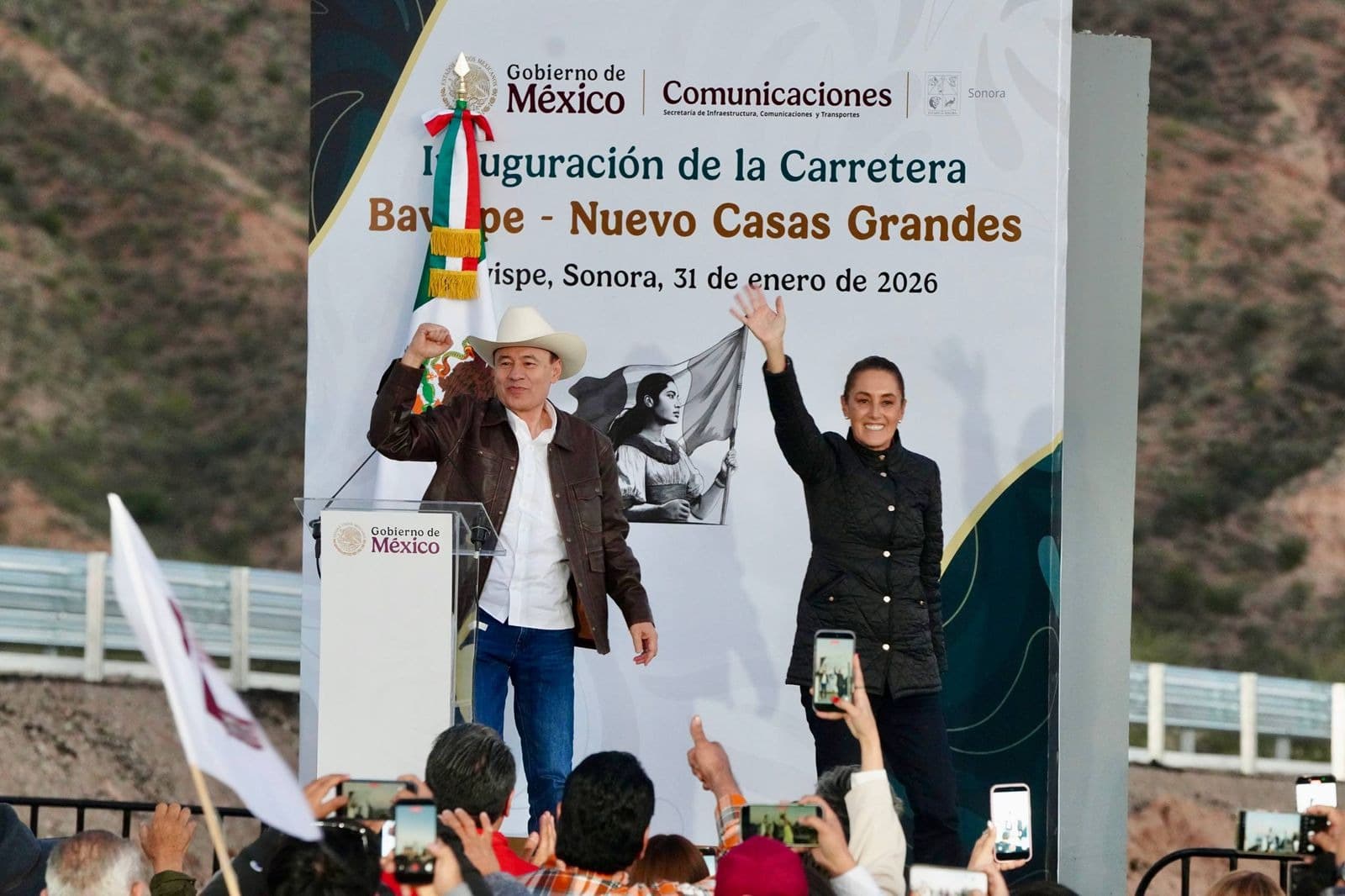 Sheinbaum y Durazo entregan carretera Bavispe-Nuevo Casas Grandes en beneficio de miles de sonorenses