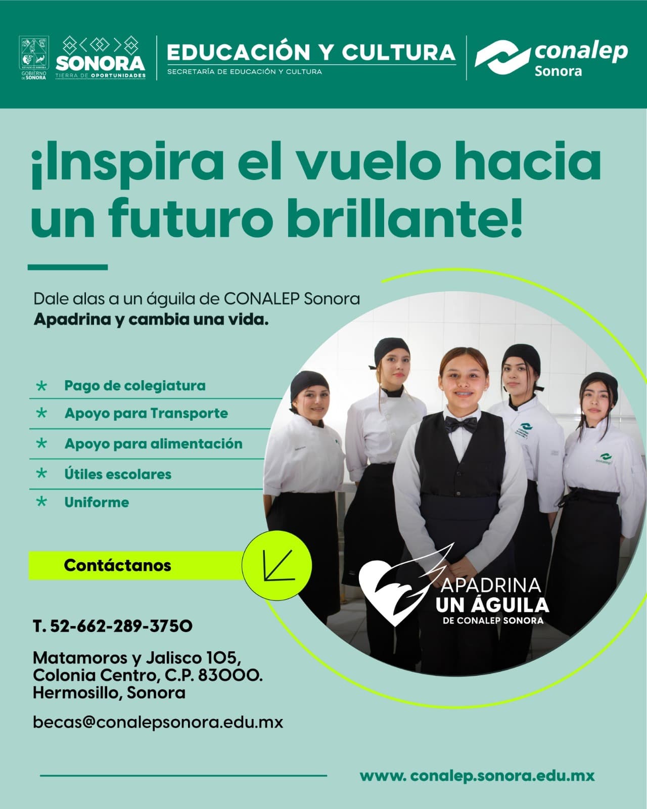 Gobierno de Sonora impulsa la campaña permanente “Apadrina un Águila” en Conalep