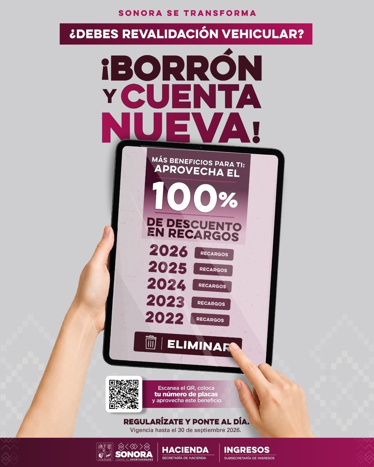 Gobierno de Sonora llama a aprovechar en vacaciones el programa de descuento “Borrón y Cuenta Nueva”