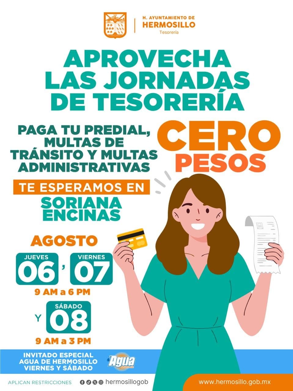 Hermosillenses, aprovechen la jornada "Paga tu predial con recargos a cero pesos"