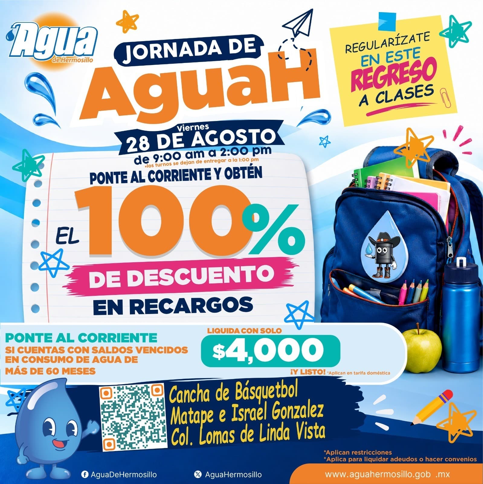 Realizarán Jornada de AguaH este viernes 28 de agosto con descuentos en recargos