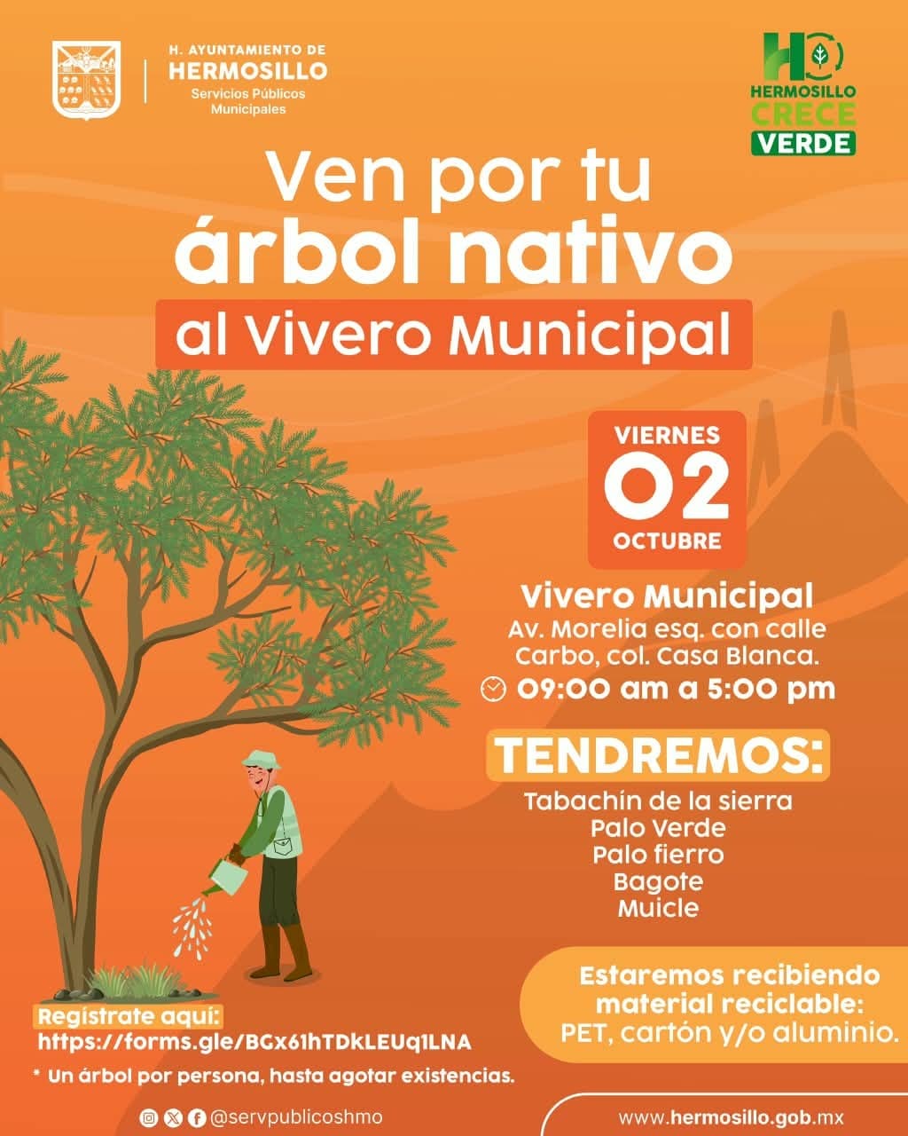 Ayuntamiento de Hermosillo invita a adoptar un árbol nativo en el Vivero Municipal