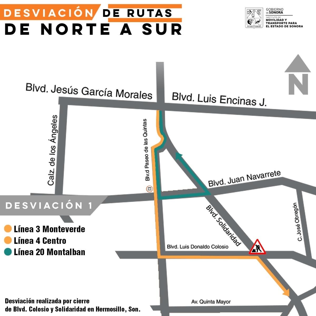 Modifica IMTES ruta de transporte público por cierre de crucero de Colosio y Solidaridad