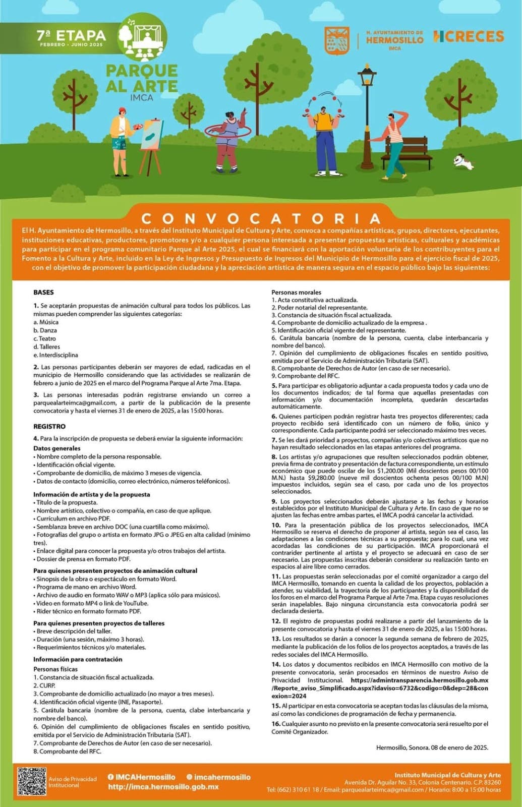 Lanza IMCA convocatoria de la séptima etapa del programa Parque al Arte