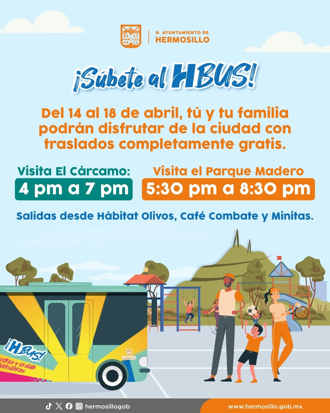 Ayuntamiento de Hermosillo ofrece traslados gratuitos en transporte eléctrico del HBus al Cárcamo y Parque Madero