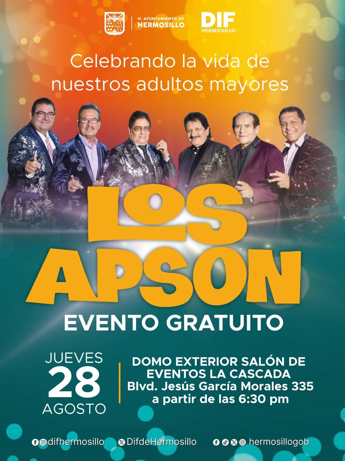 Todo listo para el concierto gratuito de DIF Hermosillo para los adultos mayores con Los Apson