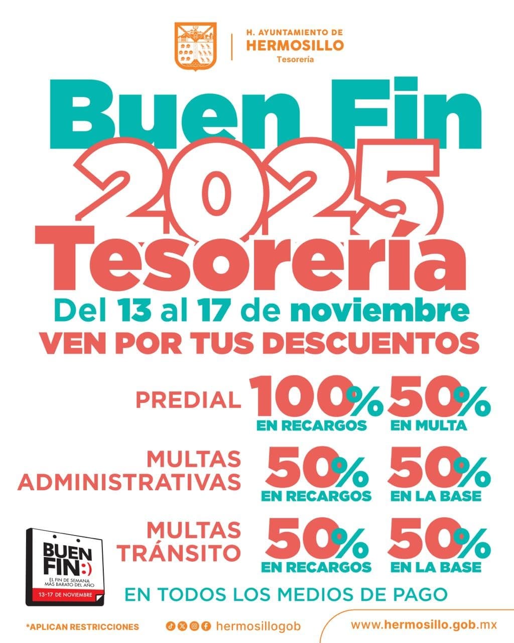 Ofrece Tesorería Municipal descuentos en el Buen Fin 2025