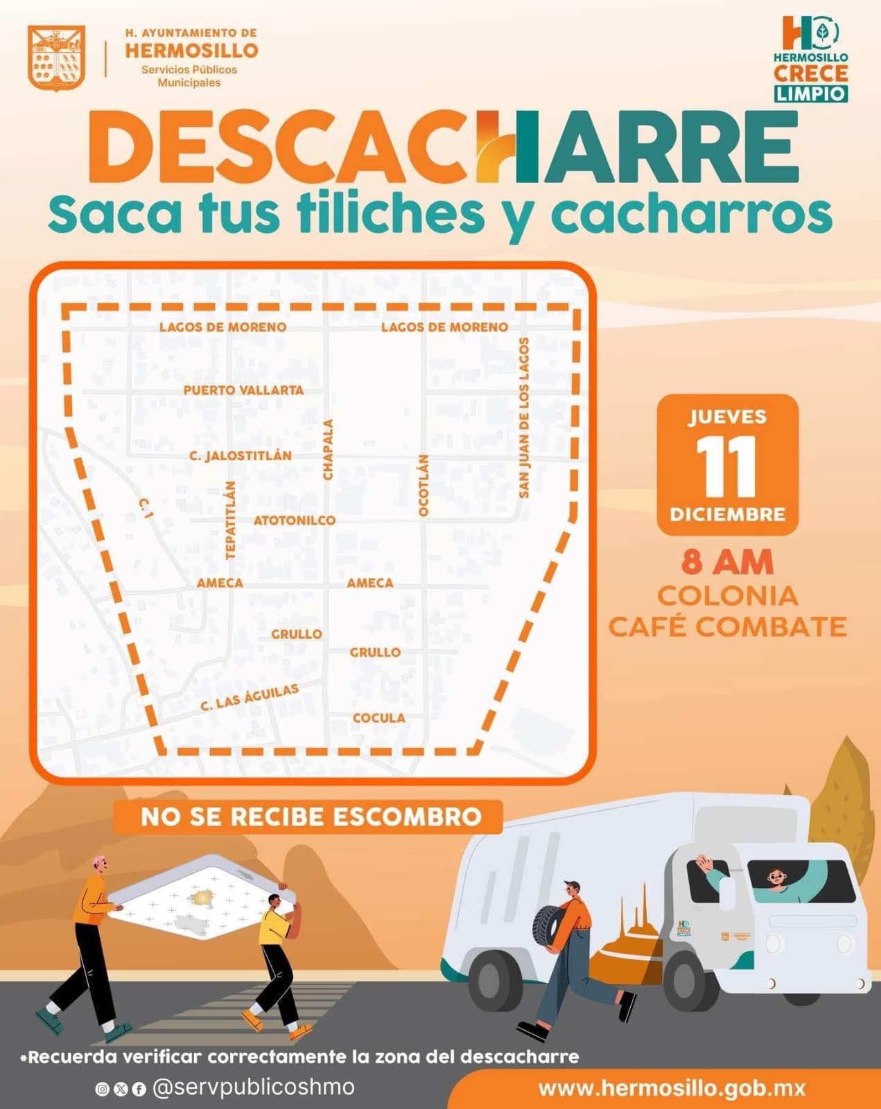 Este jueves realizará Gobierno de Hermosillo jornada de descacharre en la colonia Café Combate